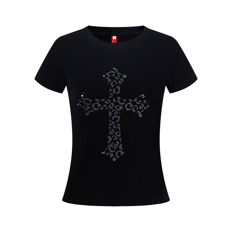 【トップス】レオパードクロスグラフィックTシャツ mry002366