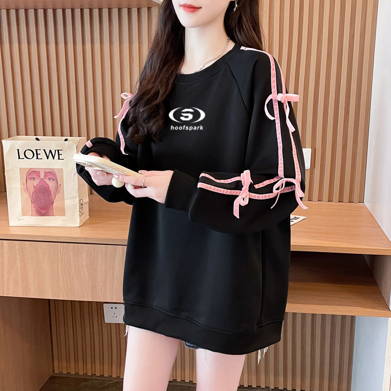 【Taéf】2カラー展開 韓国デザイン 韓国カジュアル リボン スウェットトレーナー mry001121