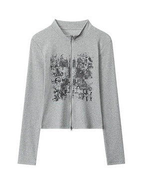 Graphic Zip-Up Top mry001839