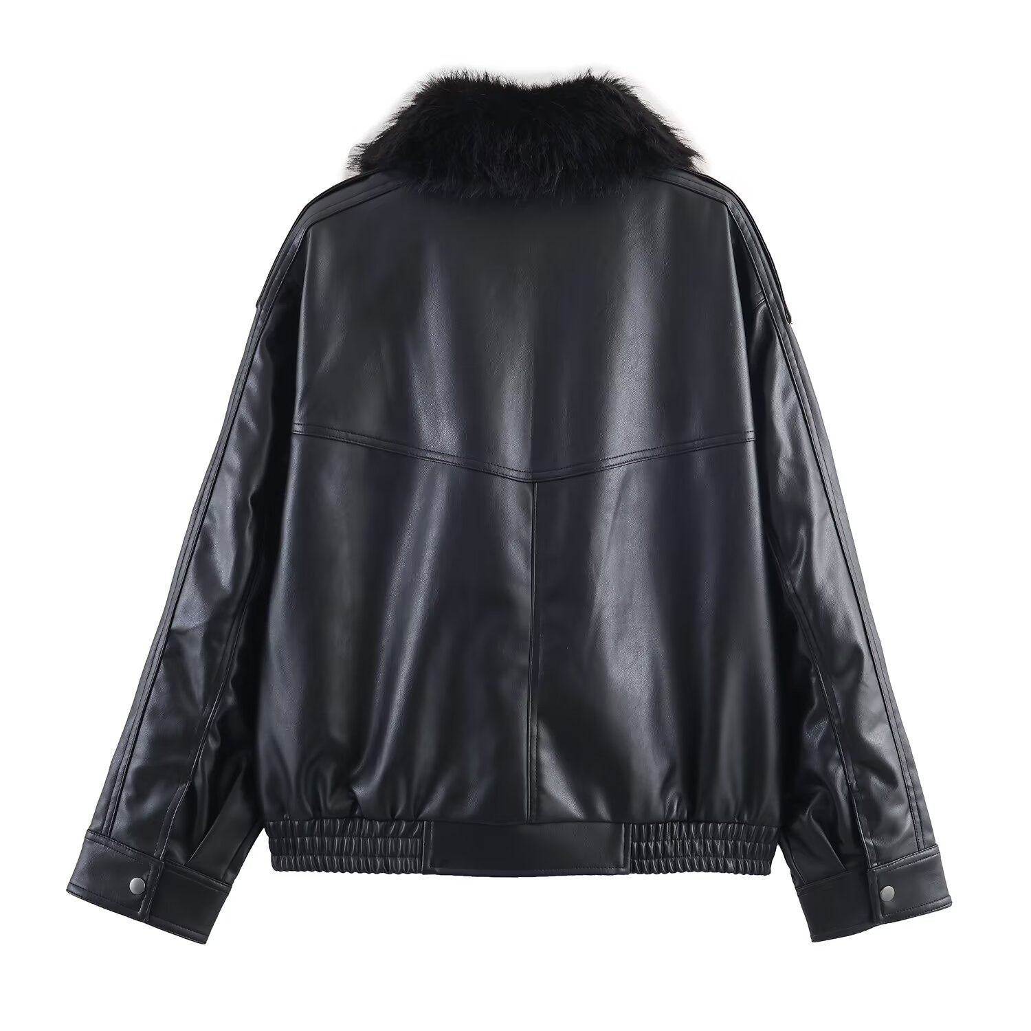 Fur Trimmed Leather Jacket mry002029
