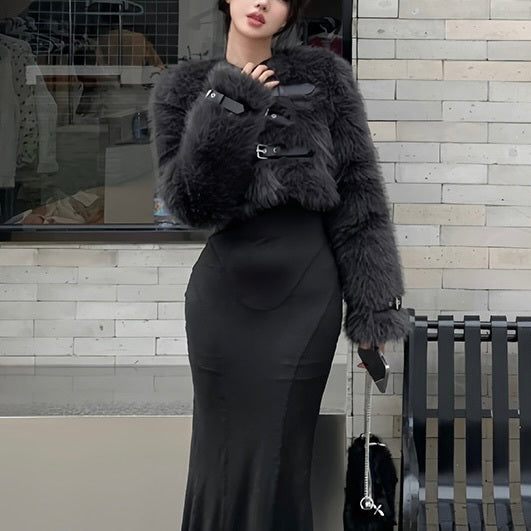【送料無料】韓国ストリート 韓国デザイン デザインベルト デザインベルト 毛皮コート mry001203