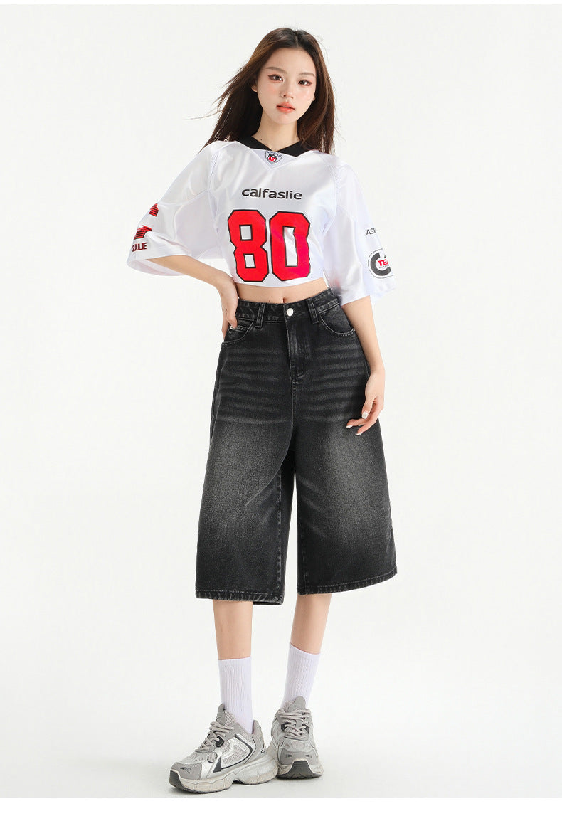 【2color】High-Waisted Wide Denim Shorts mry1772