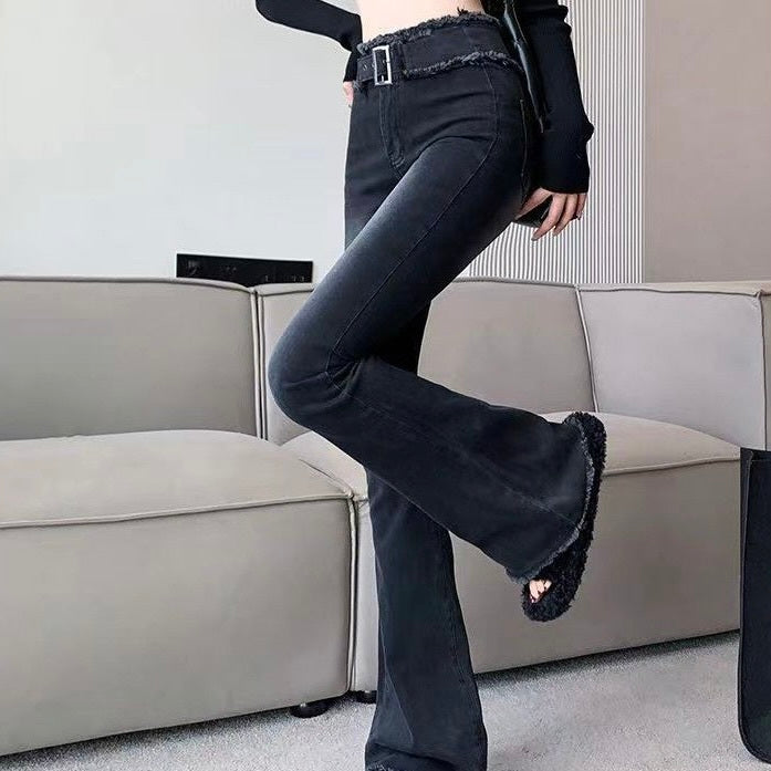 美脚見え ハイウエスト フレアジーンズ mry000465