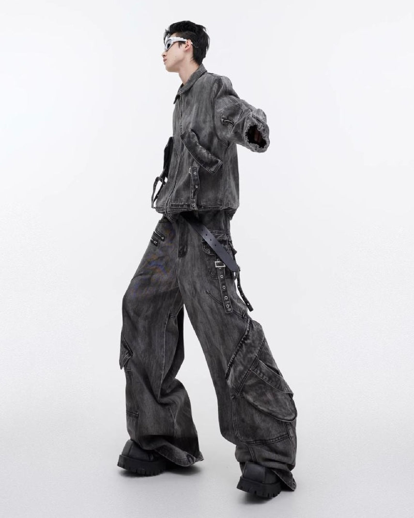 Set-Up Washed Black Utility Jacket & Cargo Pants mry001809