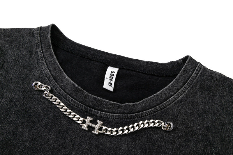 Chain Neck Graphic Sleeveless Tee mry001656