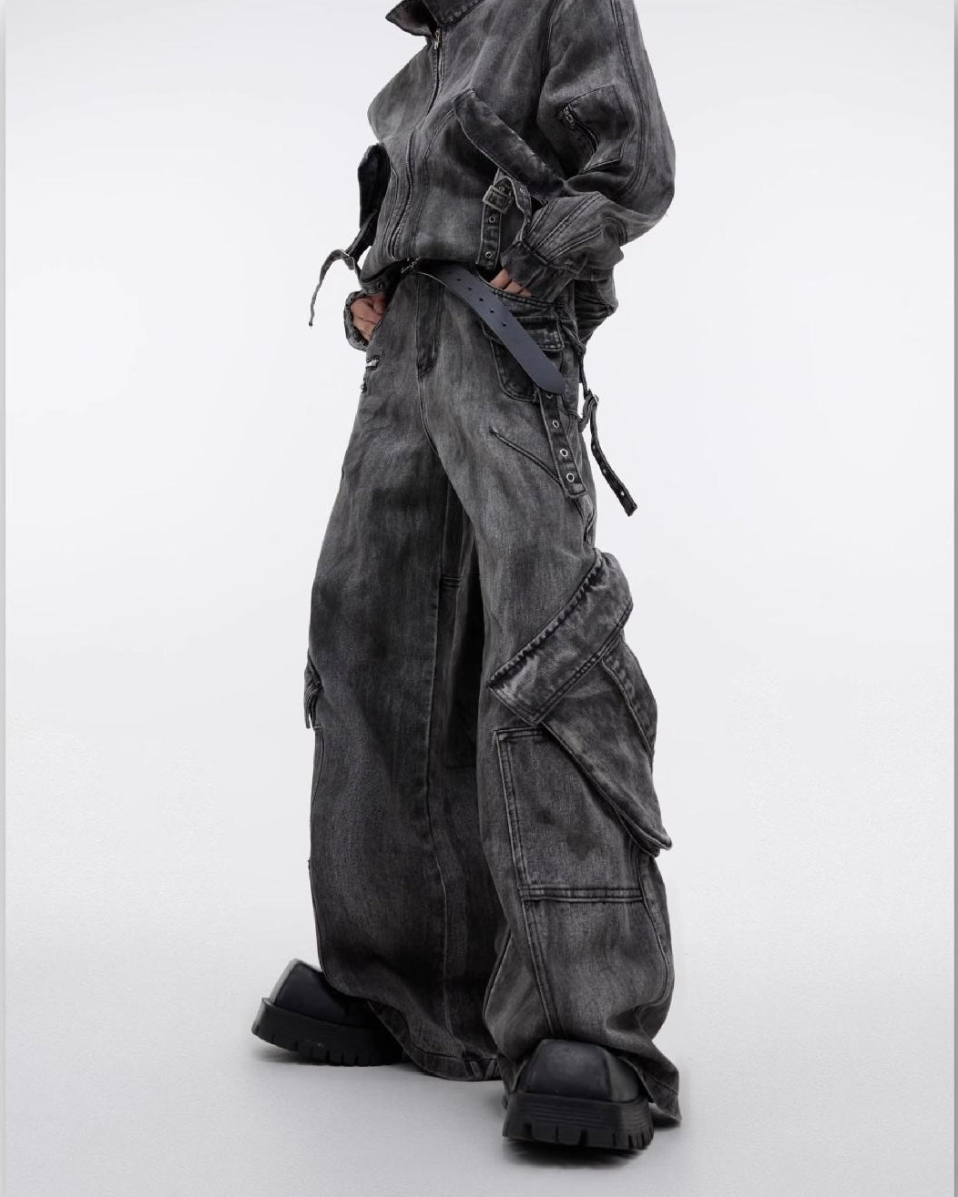 Set-Up Washed Black Utility Jacket & Cargo Pants mry001809