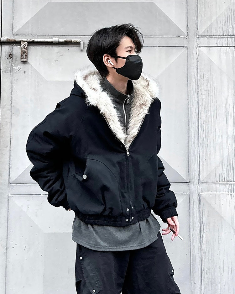 『※限定価格/SNS大人気アウター⚡️』【2color】 Unisex Edge Line Boa Jacket mry001614 Warm Fur Trim Zip Jacket mry001794