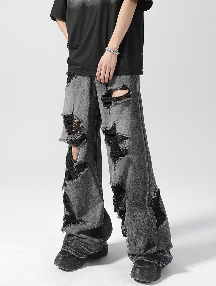 Extreme Distressed Wide-Leg Jeans mry001737