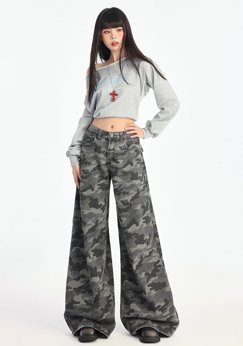 《トレンド大人気🔥💥》【COVER:FIT】Camo Wide-Leg Denim Pants mry001745