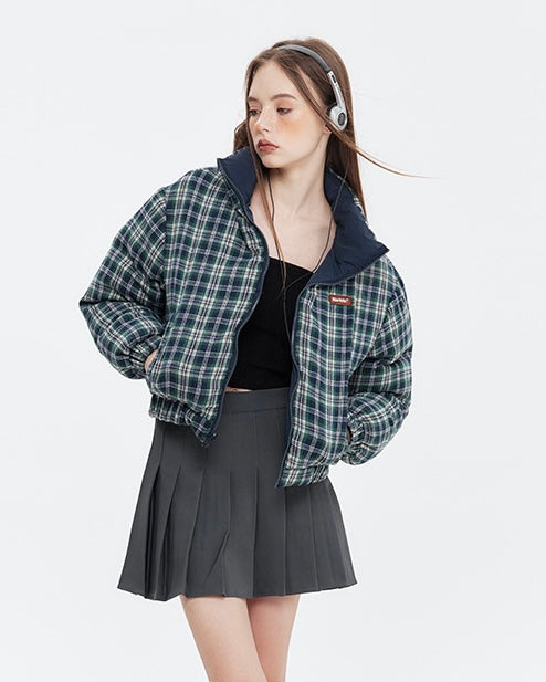 【2color】Reversible Checkered Short Down Jacket mry001802