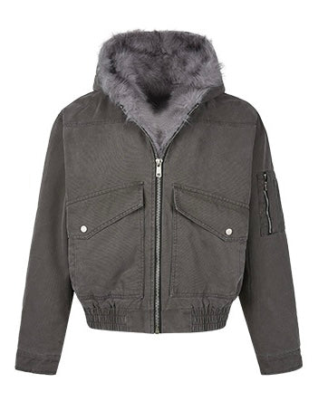 【評価★4.8以上/2color】Street Grey Hooded Fur Jacket mry001939