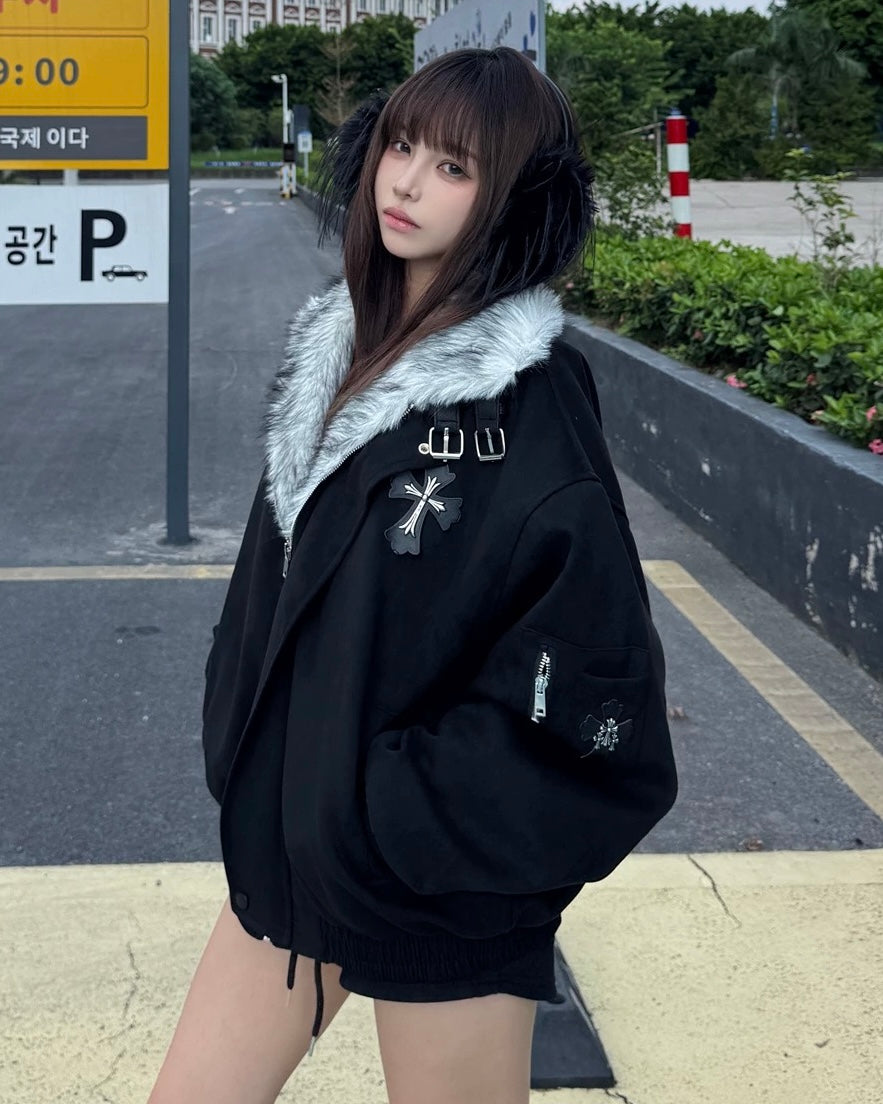 Cross Fur Bomber Jacket mry002017