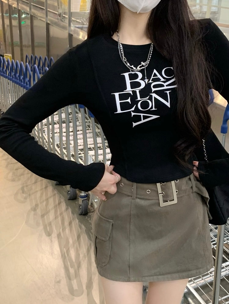 【2color】Barcelona Typo Slim Fit Long Sleeve Tee mry001739