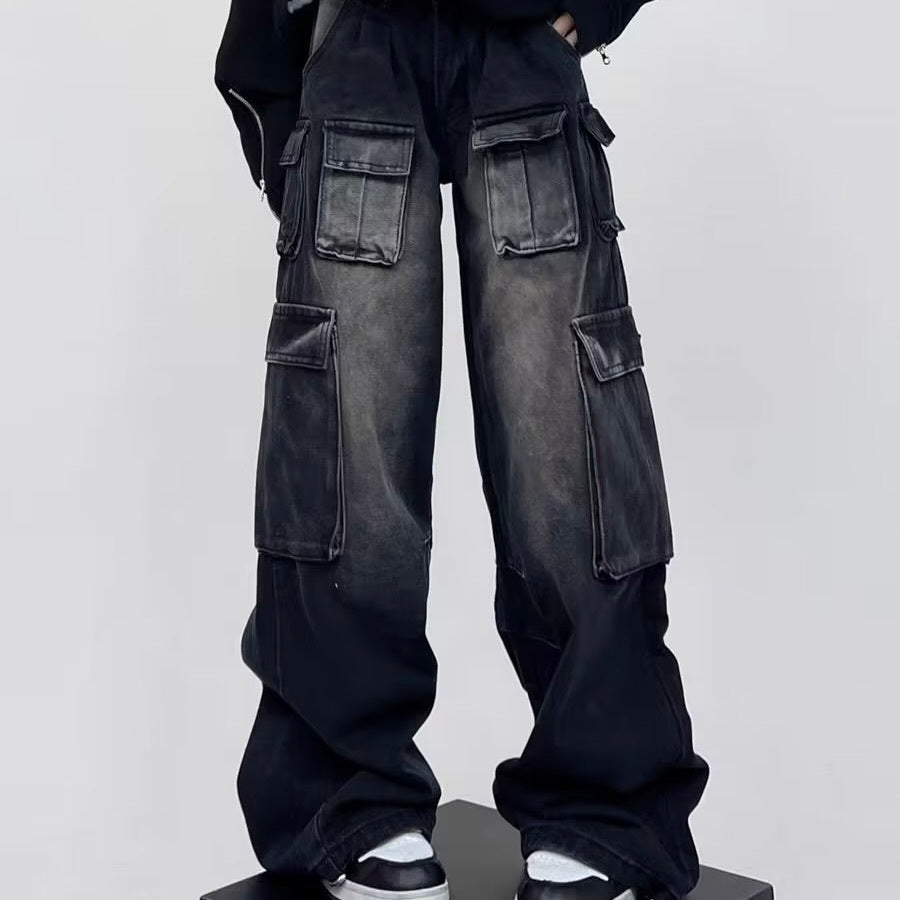 アメリカン 韓国ストリート 韓国カジュアル ヴィンテージ デニム生地 ワイドパンツ mry001226