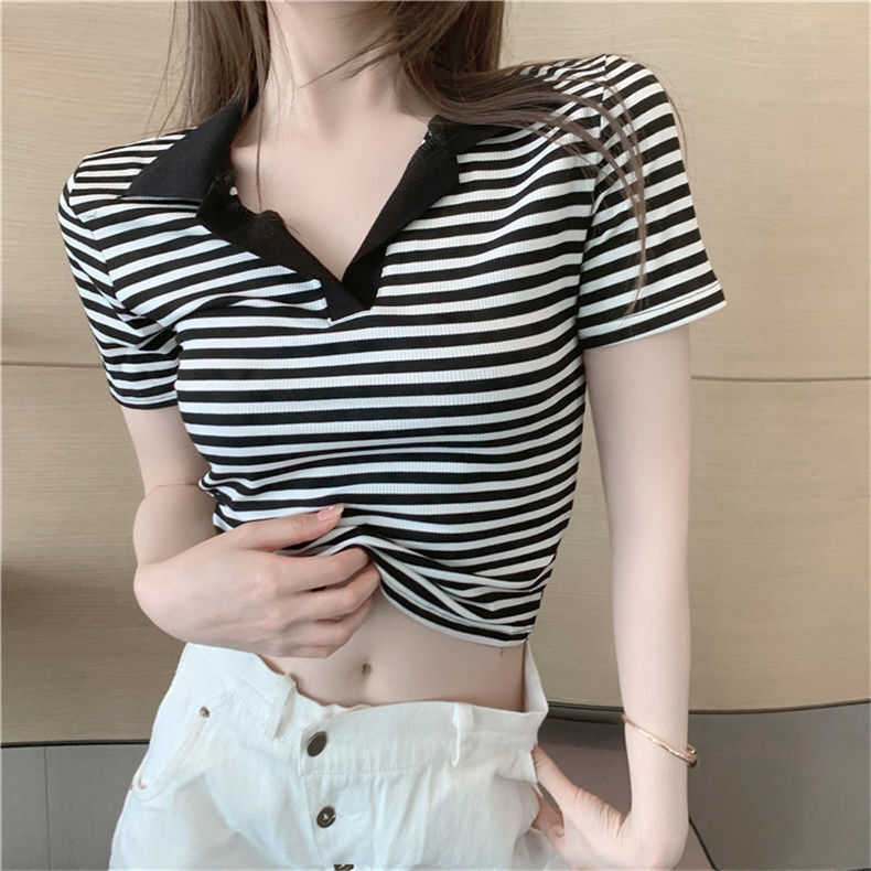 ポロカラースリム半袖Tシャツ 夏 mry000003