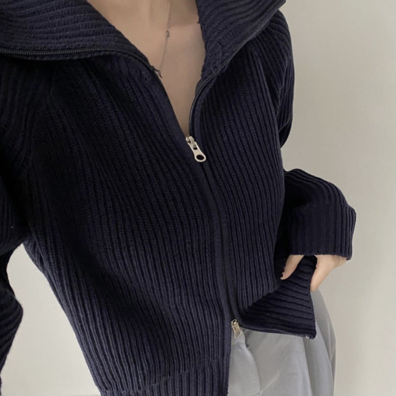 【送料無料】ジッパーセーター カーディガン シンプル ニット 韓国カジュアル 韓国ガーリー 春・秋 mry000538