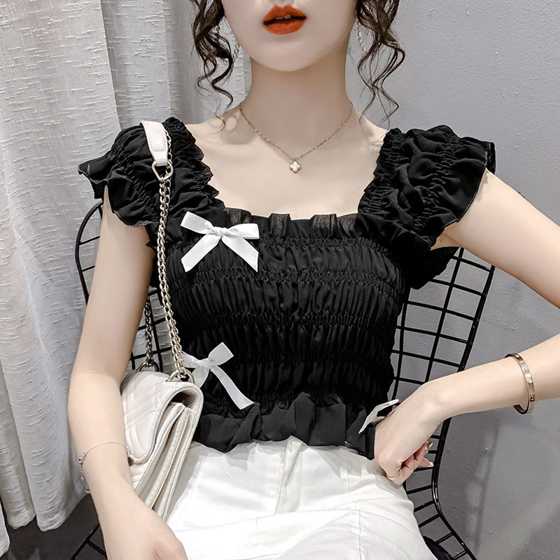 オフショルダー ショート ハイウエスト シフォンシャツ mry000058