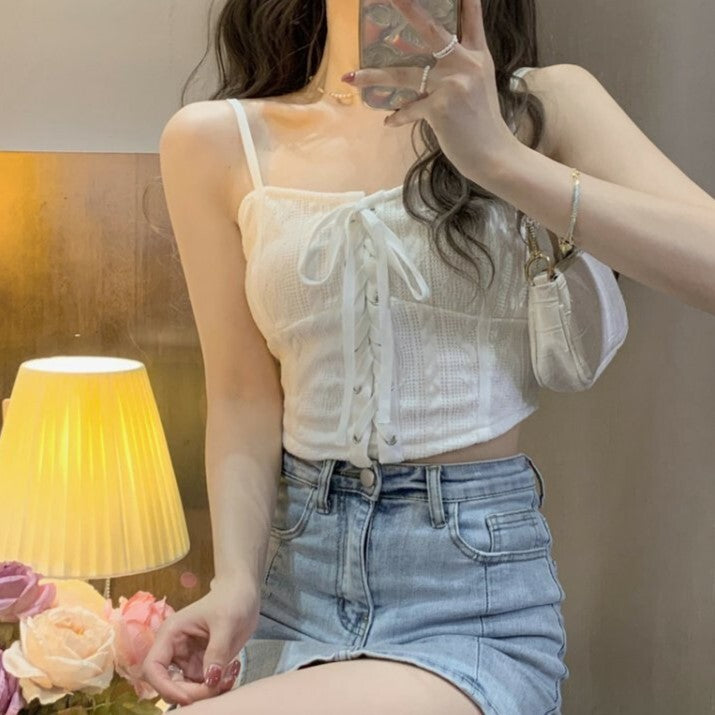 【送料無料】2023SS ホットガール デザイン ショート キャミソール 韓国カジュアル 韓国ガーリー mry000743