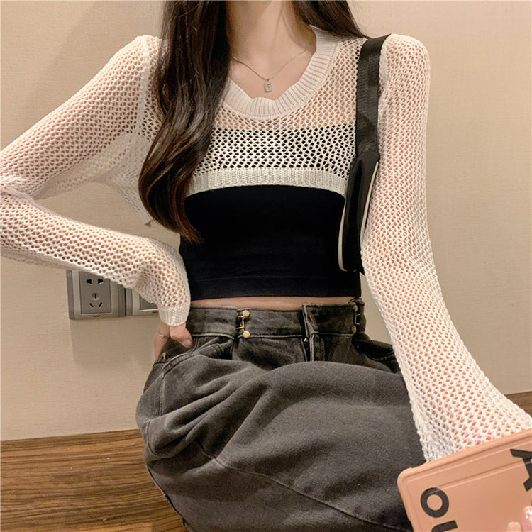 【送料無料】4カラー展開 ショート ニット ブラウス ホットガール デザイン mry000645