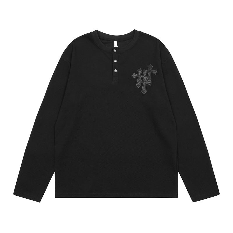 【2color】Grunge Cross Embroidered Long T-shirt mry001646