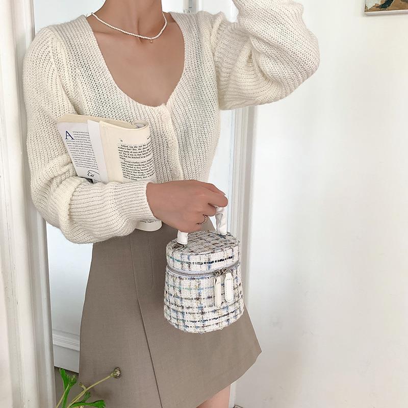 【送料無料】チェーン付き ミニツイード ハンドバッグ mry000630