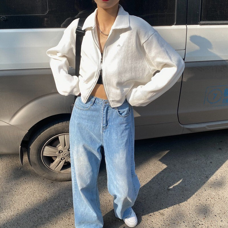 ジッパー ショート ワッフルカーディガン mry000066