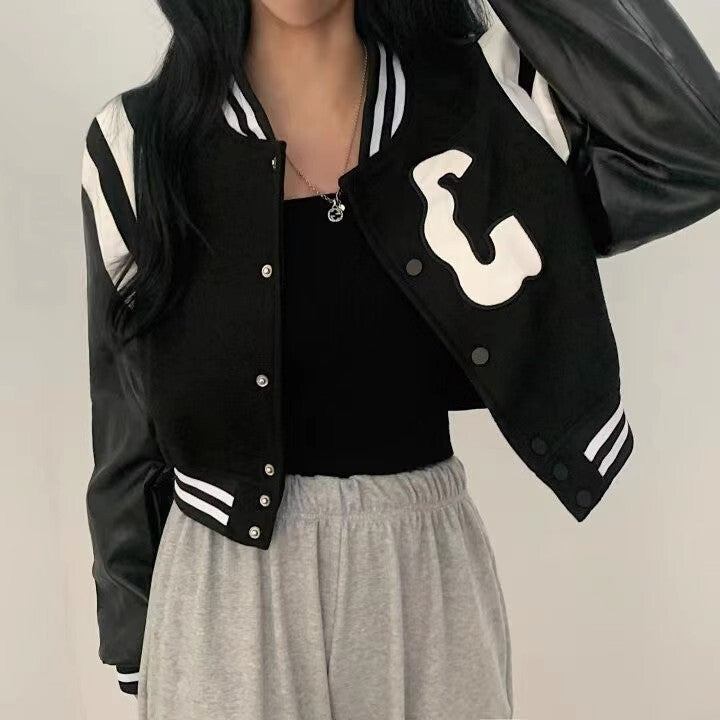【Carina】アメリカン 韓国ストリート 韓国カジュアル トレンド ショート丈 スタジアムジャンパー mry001281