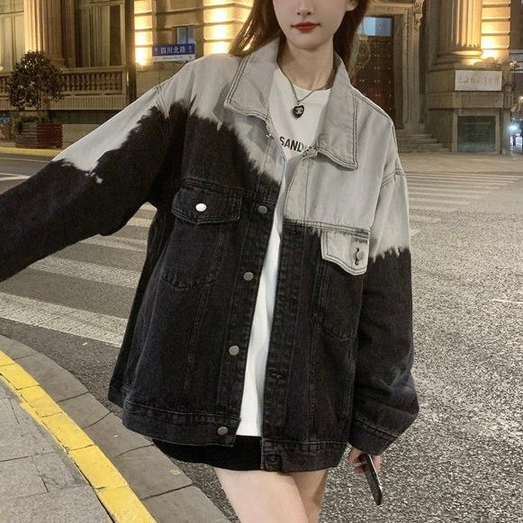 【Black Mamba】韓国ストリート 韓国デザイン デニム生地 バイカラー ジャケット mry001201