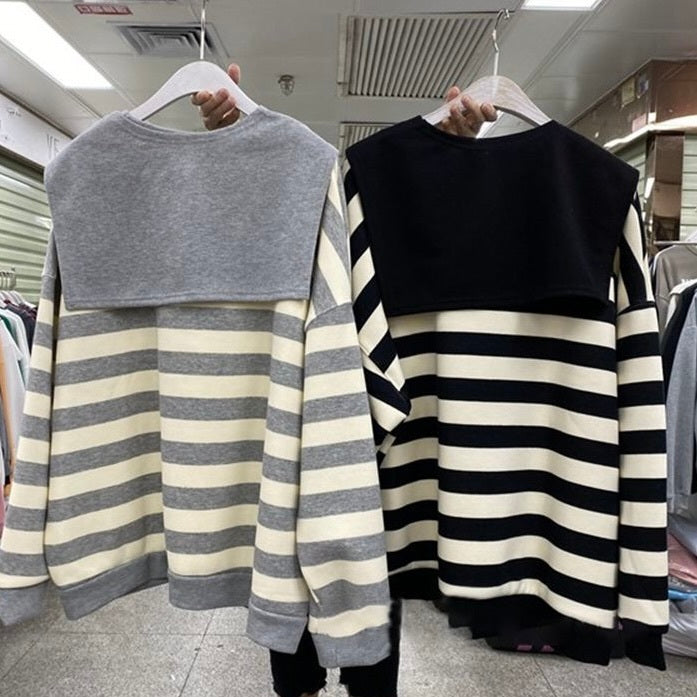 肩掛けデザイン ストライプトップス mry000127