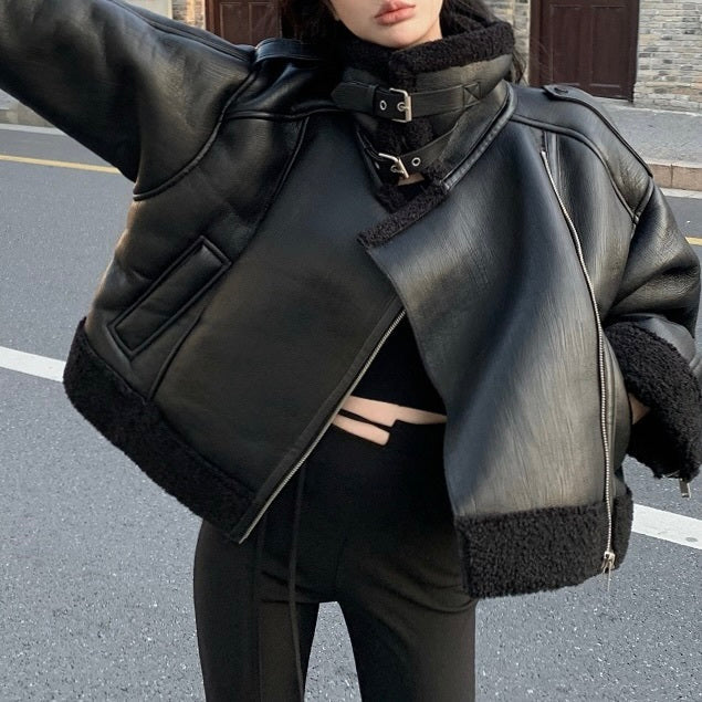 レザー ボア ハイネックジャケット mry000482