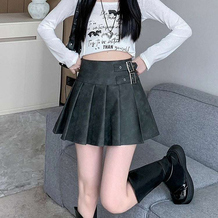 3カラー展開 韓国デザイン 韓国カジュアル レザー素材 ミニスカート mry001127
