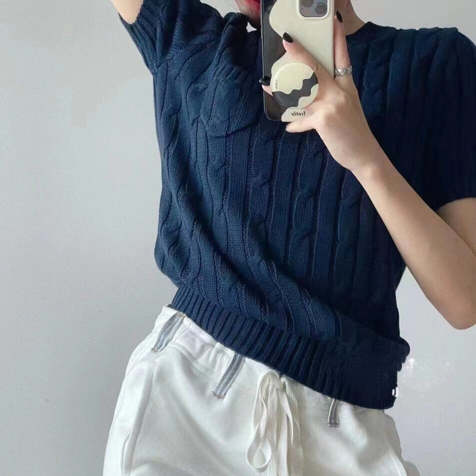 【送料無料】4カラー展開 高品質 半袖 ミニポケット ニット トップス mry000639