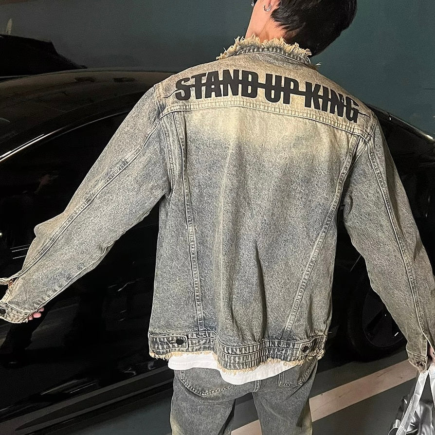 アメリカン 韓国ストリート 韓国デザイン ヴィンテージ ダメージ加工 デニムジャケット mry001257