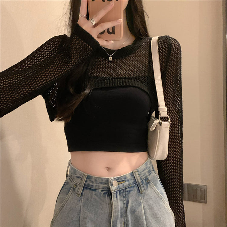 【送料無料】4カラー展開 ショート ニット ブラウス ホットガール デザイン mry000645