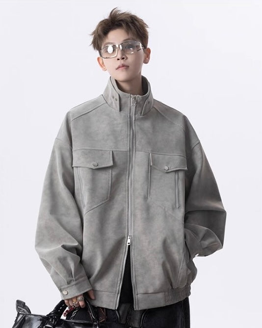 【2color】Faux Suede Stand Collar Jacket mry001831