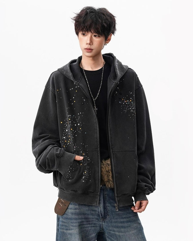 【評価★4.8以上/Top】Galaxy Splatter Zip Hoodie mry001934