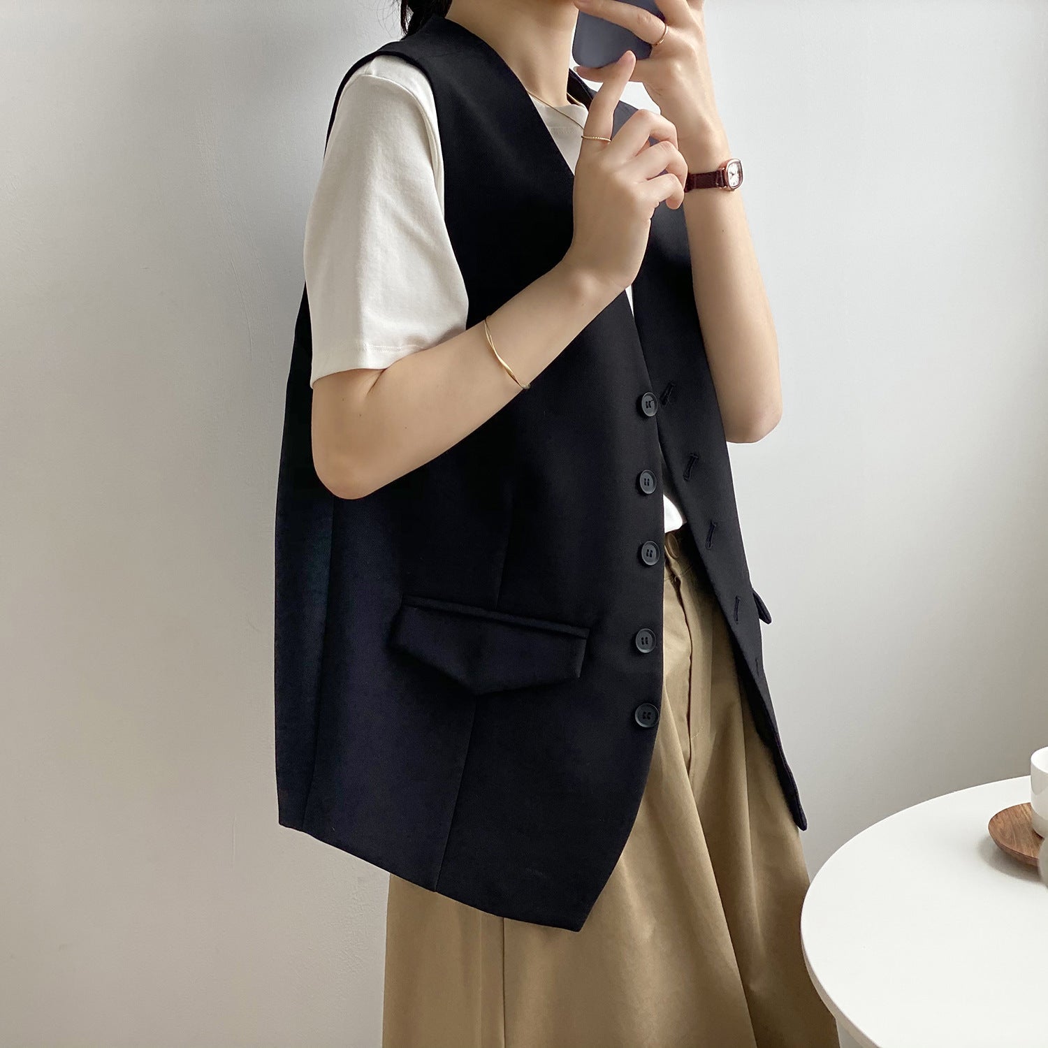 AW ノースリーブ シングル ブレスト ベスト ジャケット mry000077