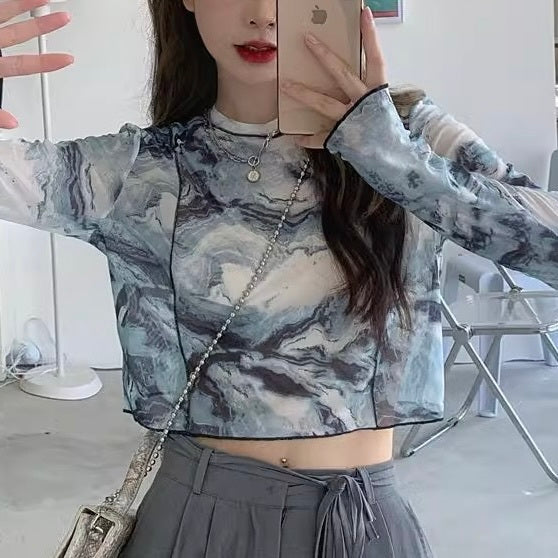 2カラー展開 韓国カジュアル 韓国デザイン ショート丈 レースシャツ mry001239