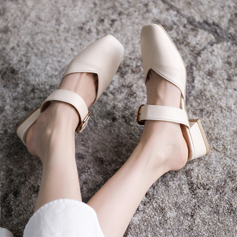 スクエアトゥ ミッドヒールサンダル mry000412