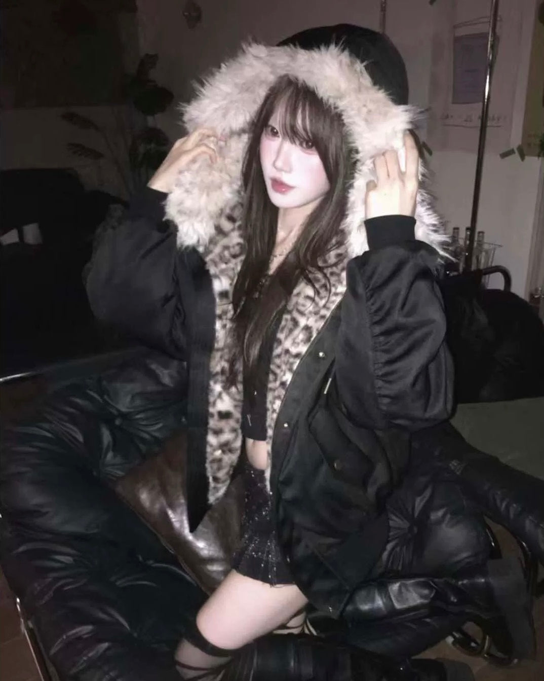 🔥即納アイテム🔥※残りわずか【人気No.1/評価★4.8以上】Leopard Fur Hooded Jacket mry001993