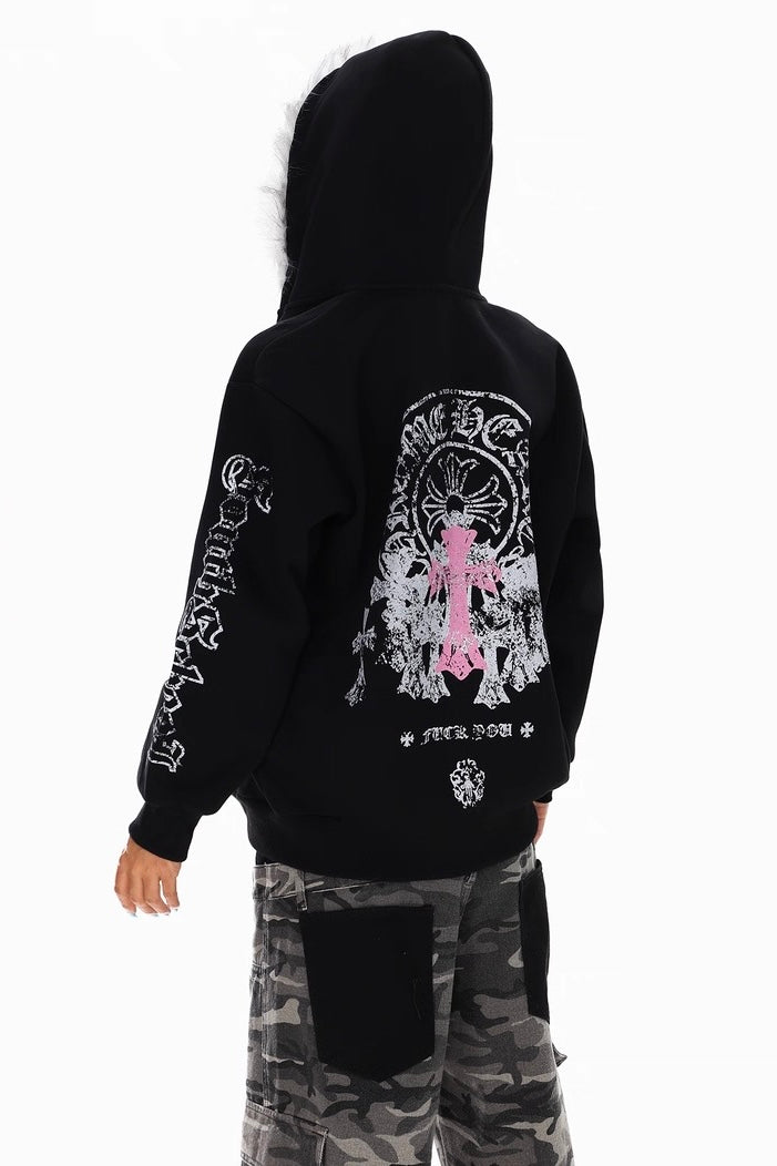 Fur Hood Gothic Zip Hoodie Jacket mry002246