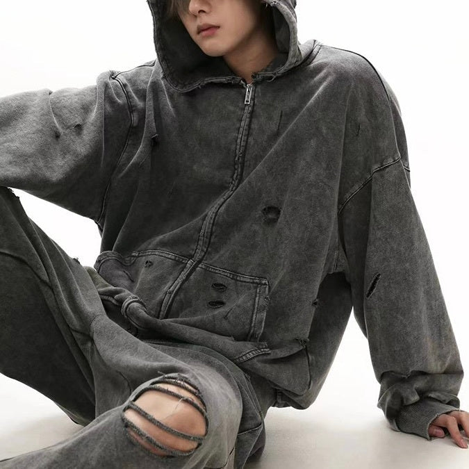 【Orchid】韓国ストリート 韓国カジュアル レトロ ヴィンテージ ジップアップトップス mry001221