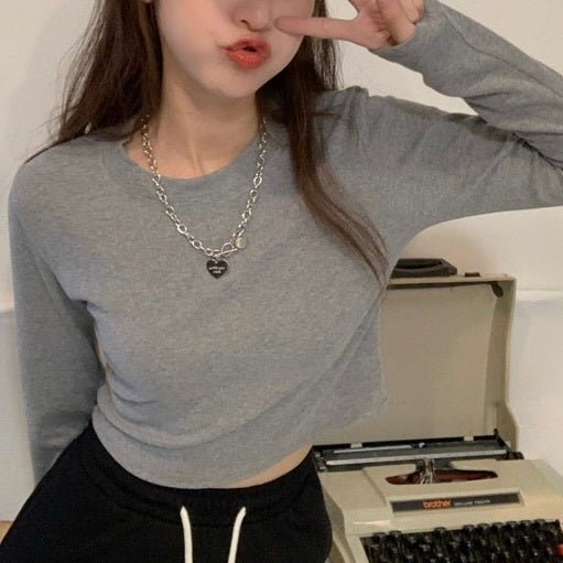 3カラー展開 韓国カジュアル 韓国ストリート シンプル ショート丈 トップ mry001077