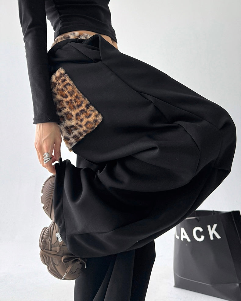 【YURU:FIT】Leopard Fur Waistband Baggy Sweatpants mry001875