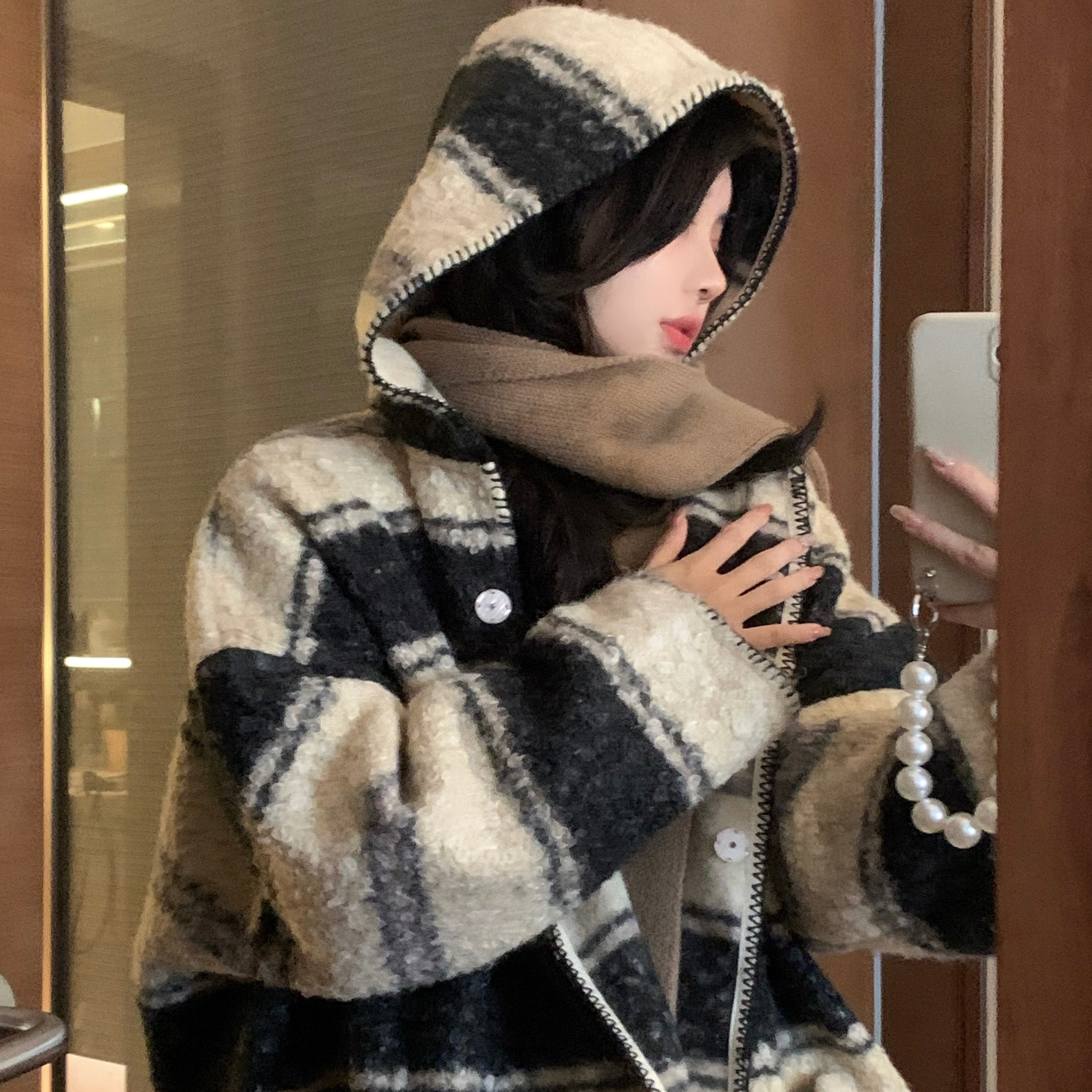 フード付き ボーダー ウールジャケット mry000459