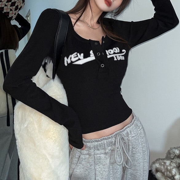 【送料無料】ストリート アメリカン レトロホット シャツ クロップド丈 長袖 春・秋 mry000518