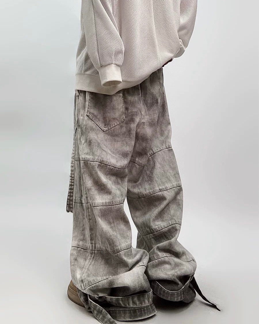 Unisex Distressed Wide-Leg Denim Pants mry001806