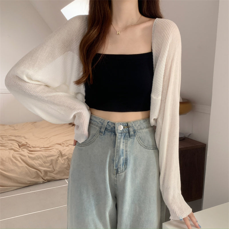 ショートブラウス 薄手ニットカーディガン mry000004