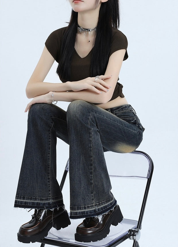 Retro Flare Wash Denim Pants mry001747