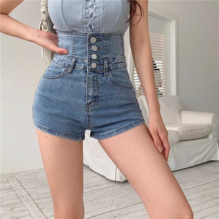 【送料無料】2カラー展開 ハイウエスト デニム ショートパンツ スリム ホットパンツ mry000669